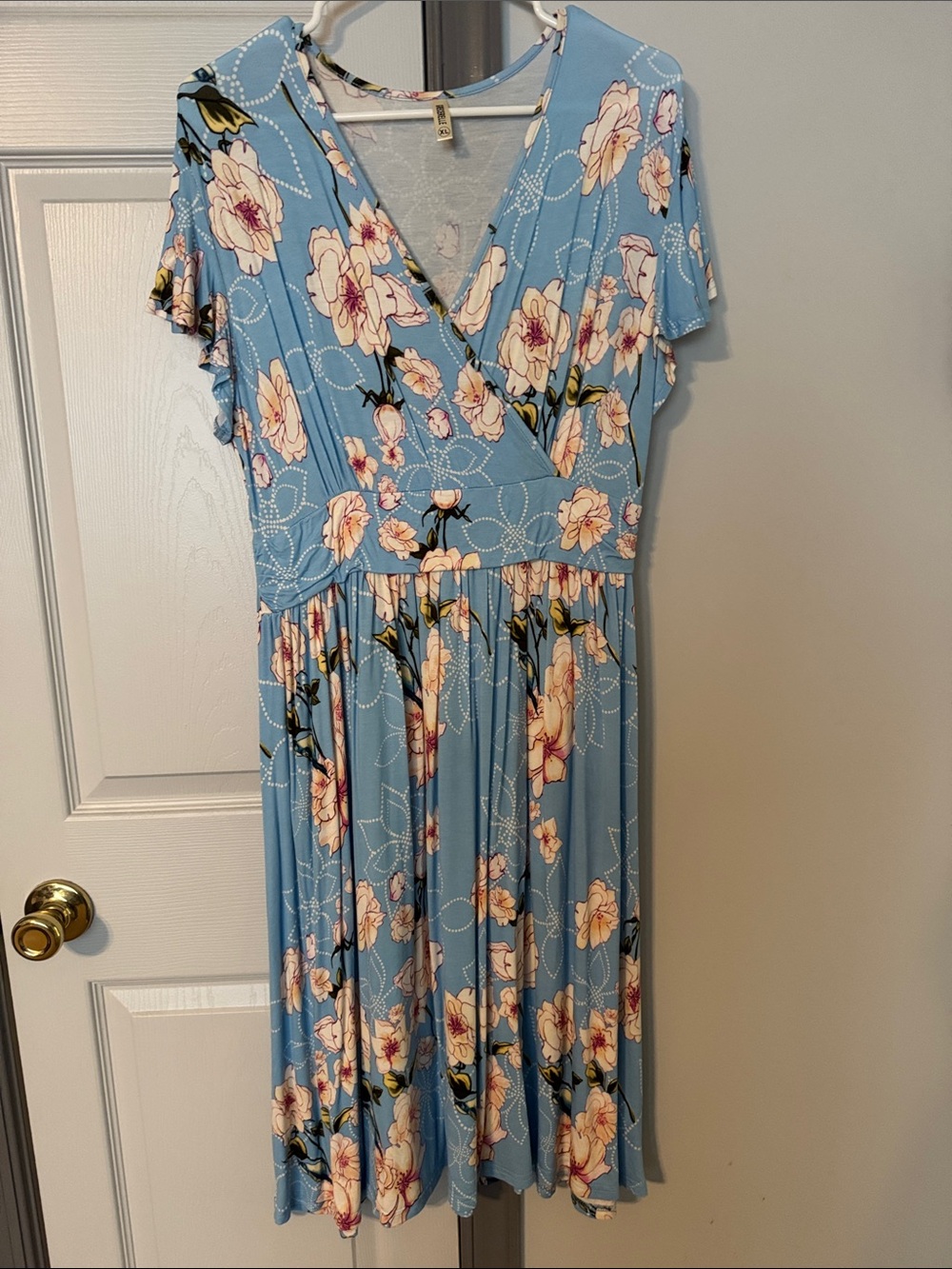 Sky Blue Floral Wrap Midi Dress